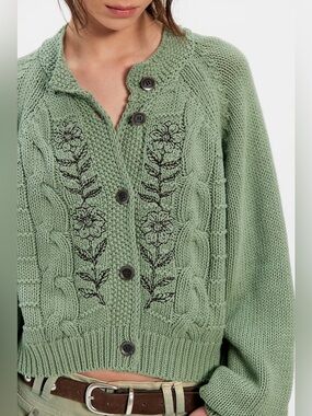 Free People We The Free On The Edge Floral Cardi - Oiled Green Combo - XS - NWT